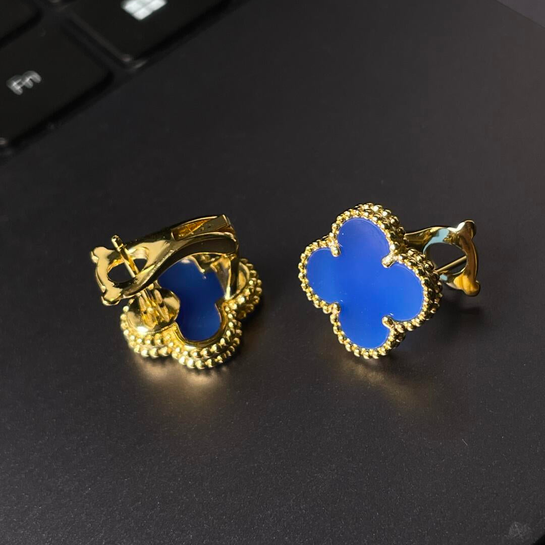 [Star] CLOVER LARGE (20mm) 1 MOTIFS BLUE MOP STUD EARRINGS