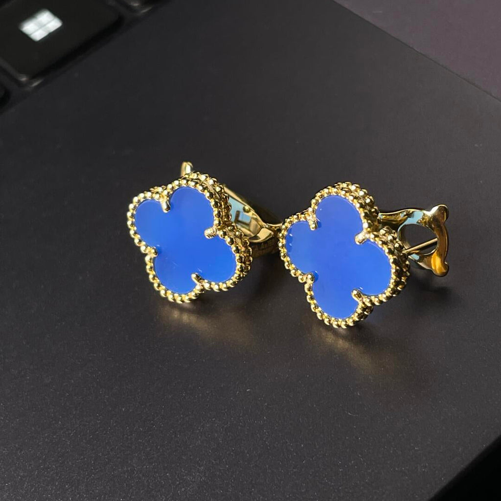 [Star] CLOVER LARGE (20mm) 1 MOTIFS BLUE MOP STUD EARRINGS