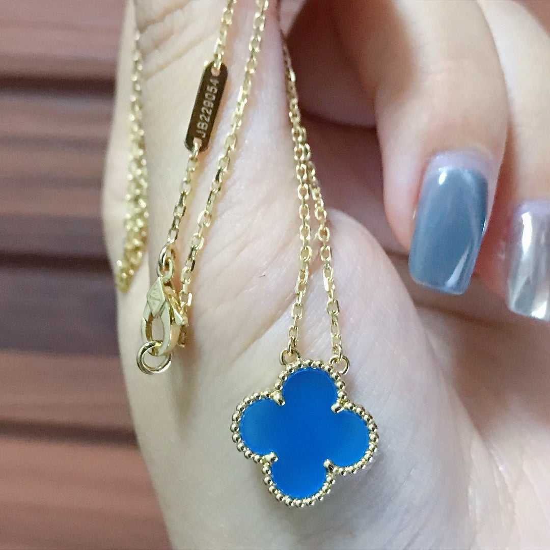 ¡®Star¡¯CLOVER 15MM BLUE AGATE NECKLACE