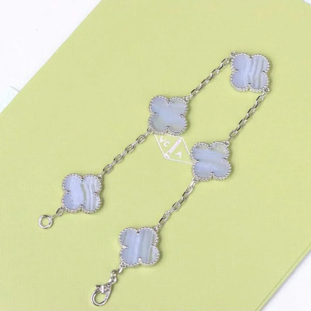 [Star]New  CLOVER 5 MOTIF PURPLE CHALCEDONY BRACELET COLLECTION