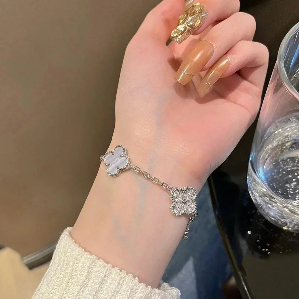 [Star]New  CLOVER 5 MOTIF PURPLE CHALCEDONY BRACELET COLLECTION