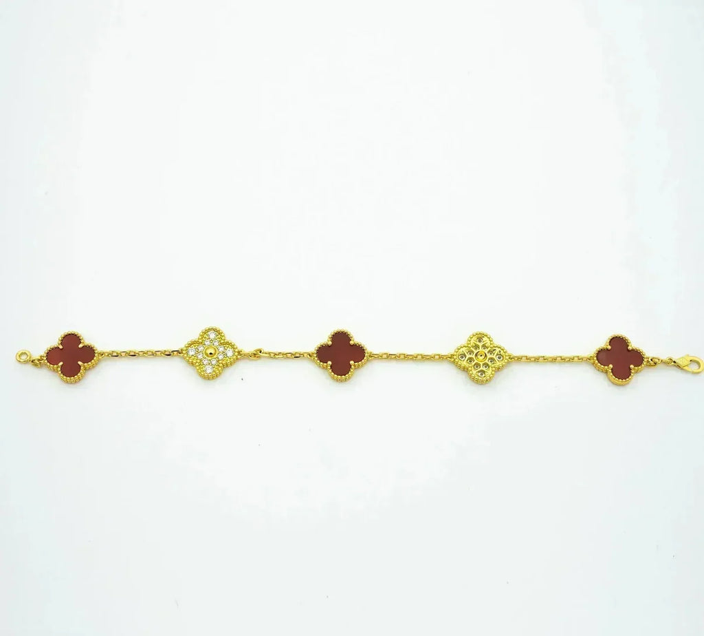 [Star]New  CLOVER 5 MOTIF RED CORNELIAN BRACELET COLLECTION
