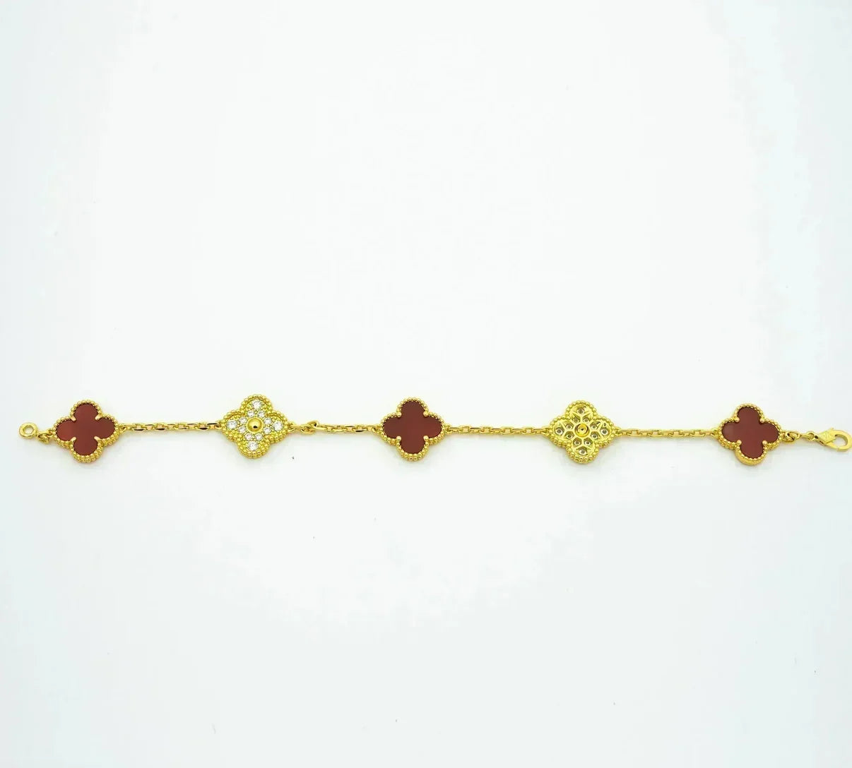 [Star]New  CLOVER 5 MOTIF RED CORNELIAN BRACELET COLLECTION