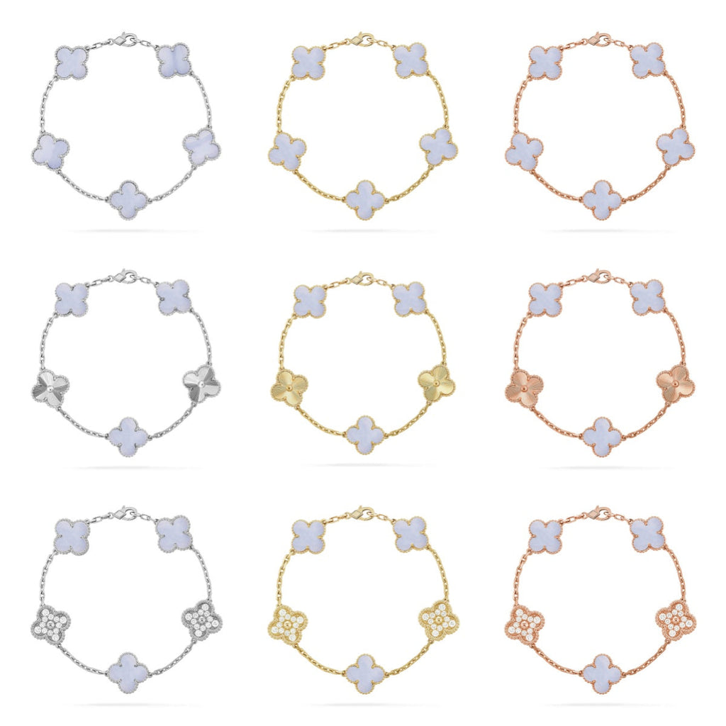 [Star]New  CLOVER 5 MOTIF PURPLE CHALCEDONY BRACELET COLLECTION