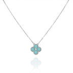 ¡®Star¡¯CLOVER 1 DIAMOND LIGHT BLUE SILVER NECKLACE