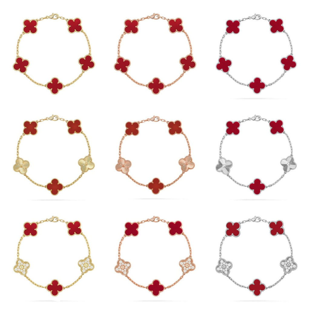 [Star]New  CLOVER 5 MOTIF RED CORNELIAN BRACELET COLLECTION