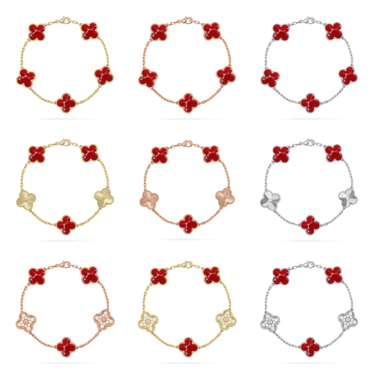 [Star]New CLOVER 5 MOTIF RED PATTERN BRACELET COLLECTION