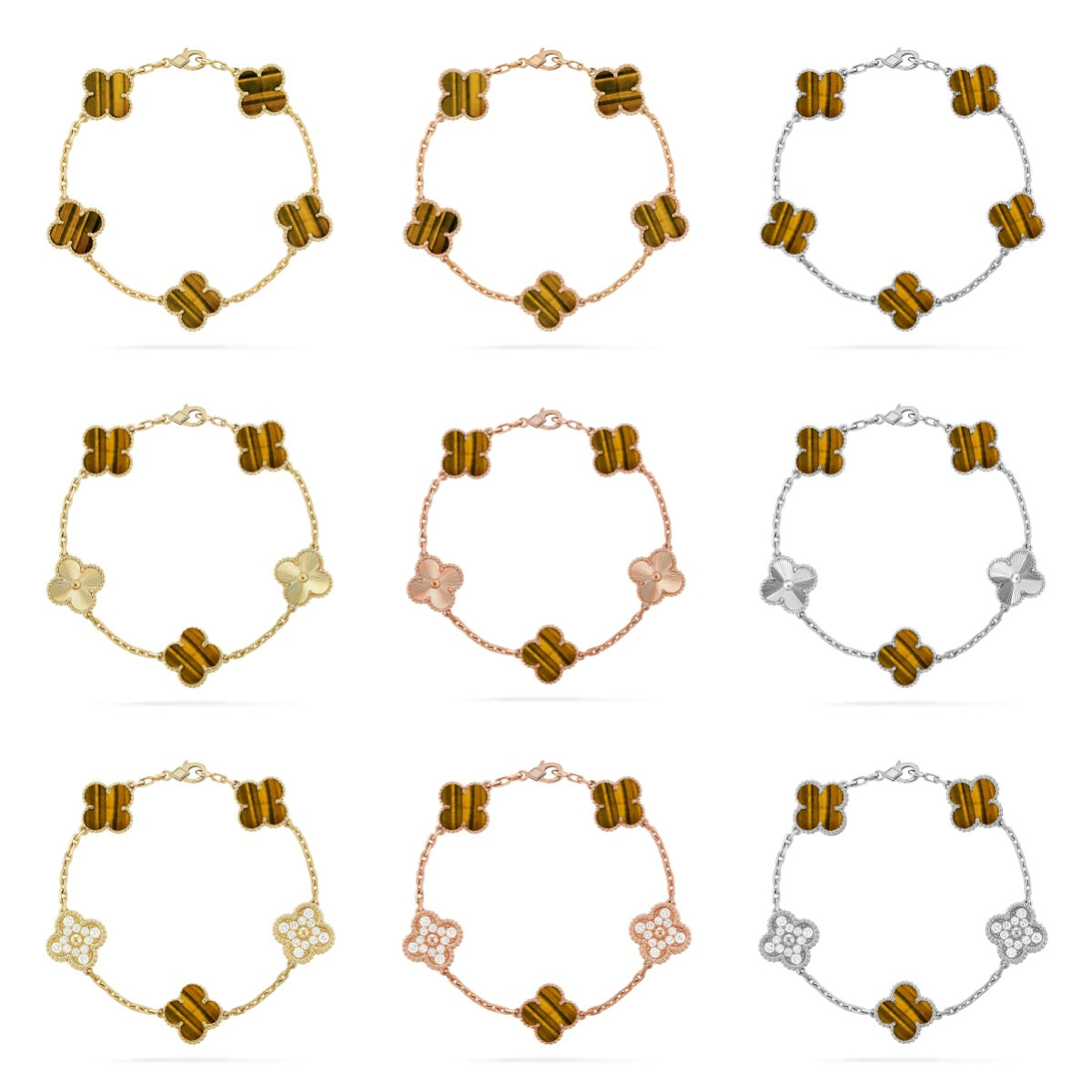 [Star]New  CLOVER 5 MOTIFS TIGER EYE BRACELET COLLECTION