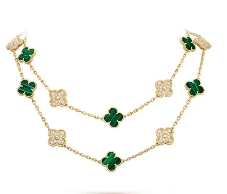 ¡®Star¡¯CLOVER 20 MOTIFS MALACHITE DIAMOND NECKLACE