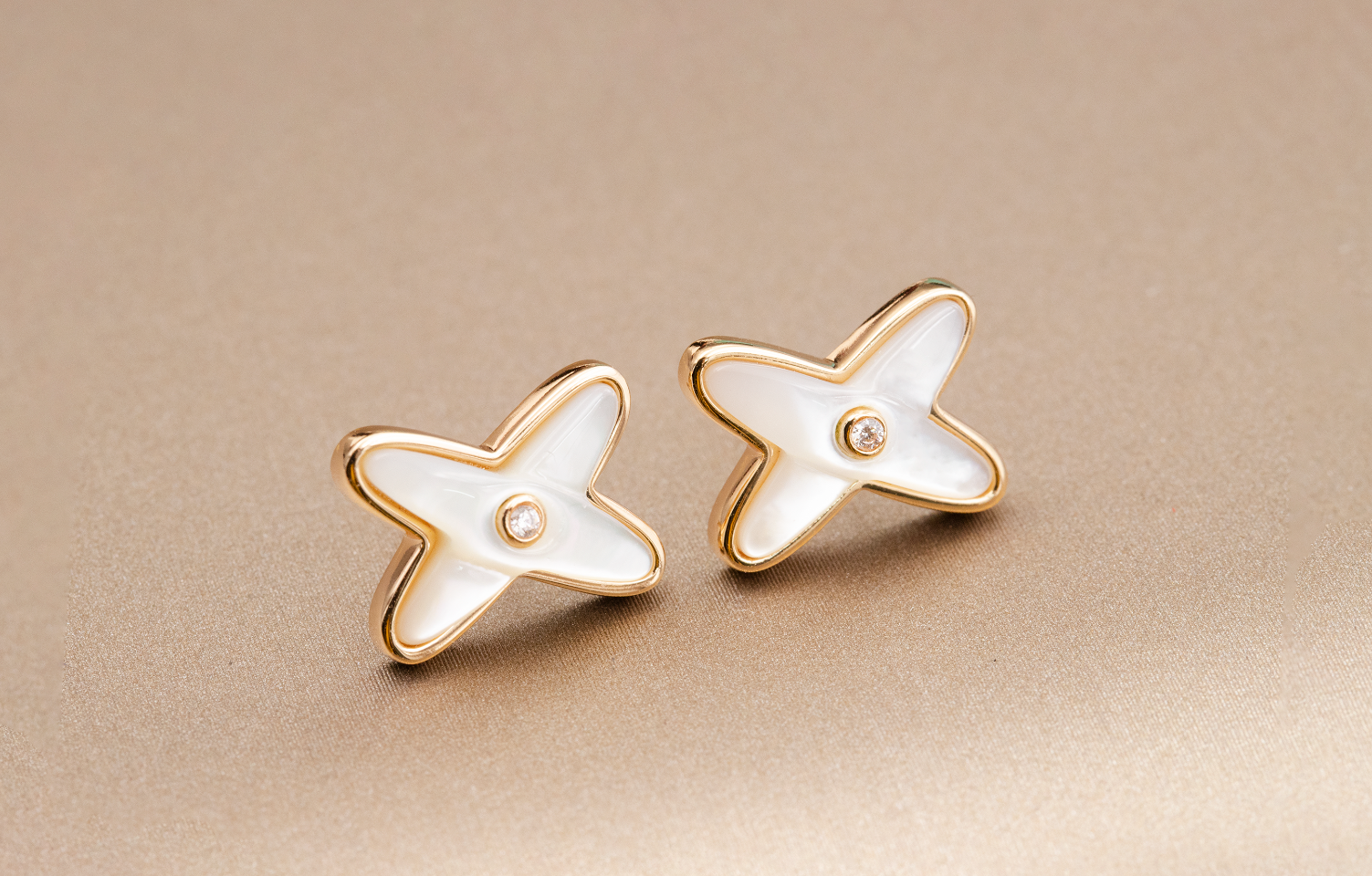 ¡®Star¡¯JEUX DE WHITE MOP PINK GOLD DIAMOND EARRINGS