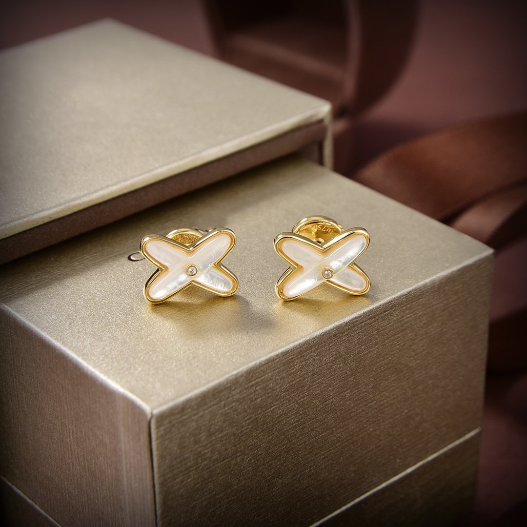 ¡®Star¡¯JEUX DE WHITE MOP GOLD DIAMOND EARRINGS