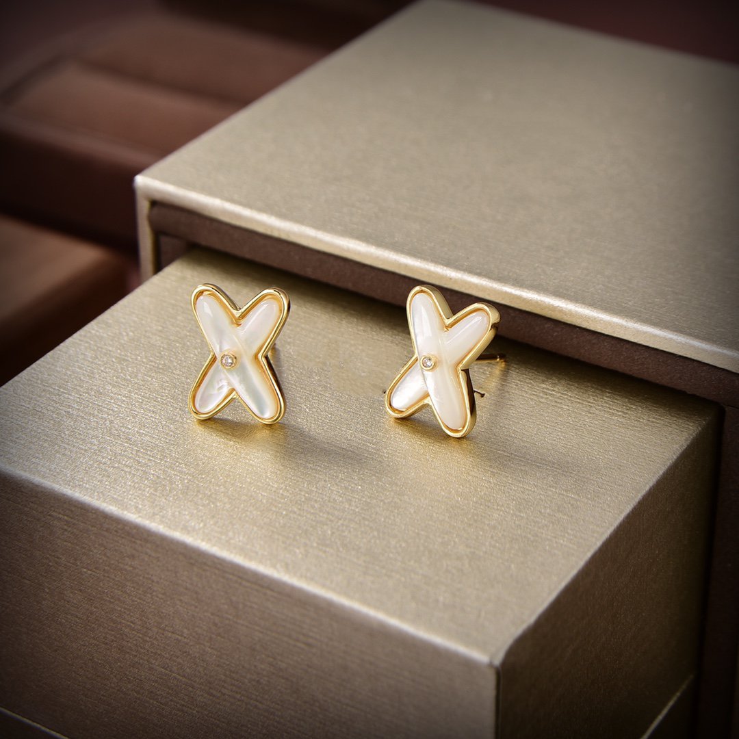 ¡®Star¡¯JEUX DE WHITE MOP GOLD DIAMOND EARRINGS
