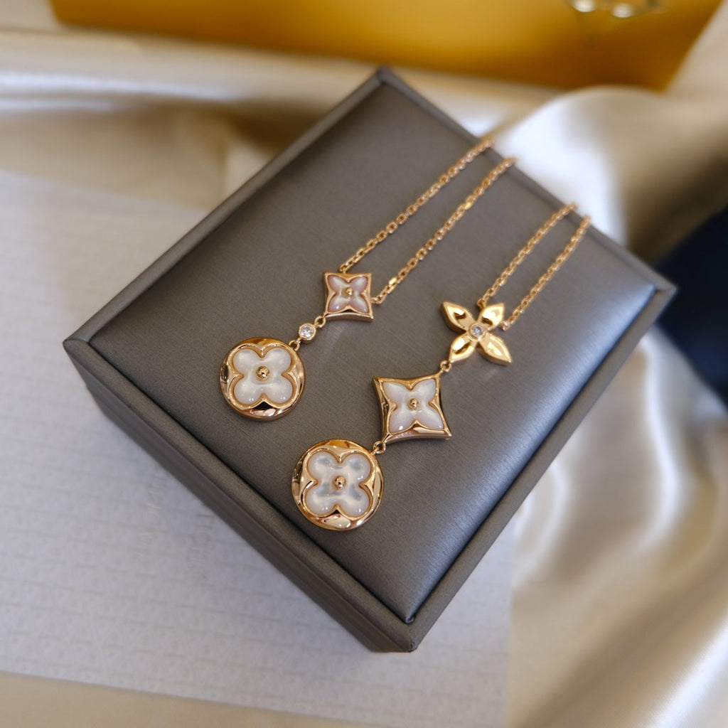 ¡®Star¡¯COLOR BLOSSOM LARIAT NECKLACE PINK GOLD WHITE MOTHER PEARL AND DIAMOND