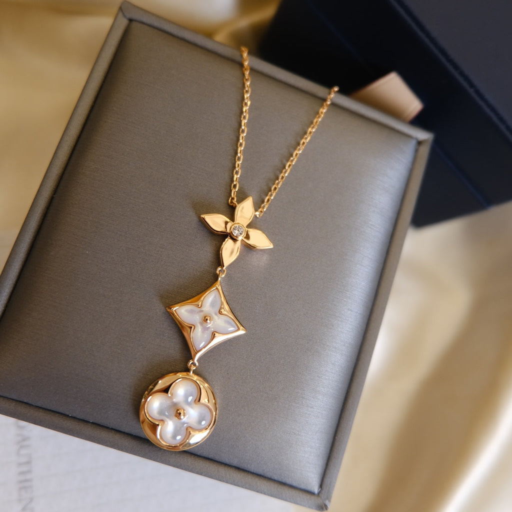 ¡®Star¡¯COLOR BLOSSOM LARIAT NECKLACE PINK GOLD WHITE MOTHER PEARL AND DIAMOND