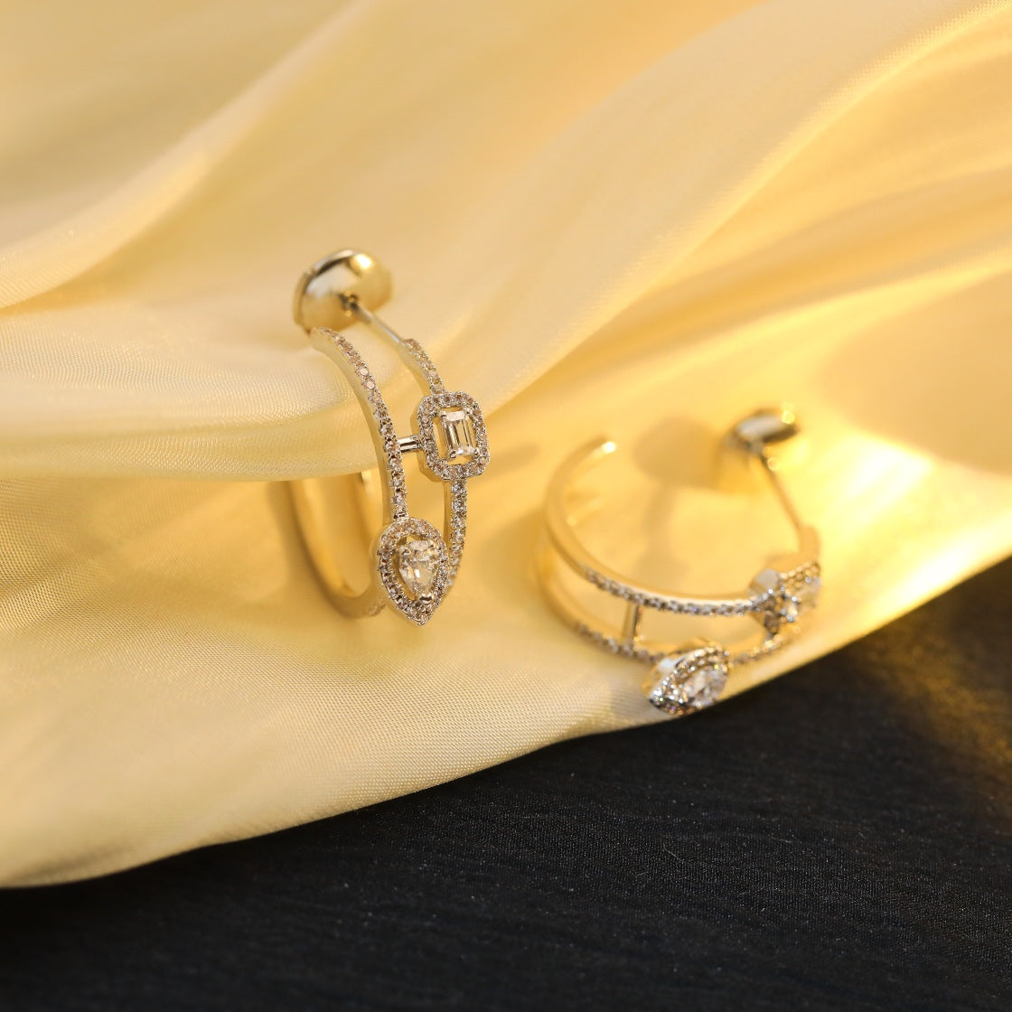 [moco jewelrys ]CREOLES MY TWIN 2 RANGS SILVER DIAMOND EARRINGS