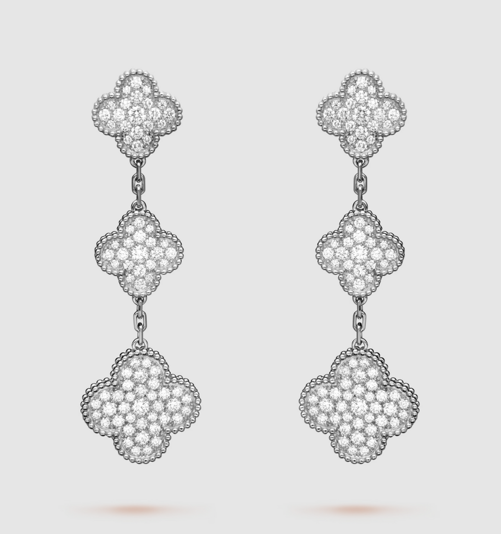 ¡®Star¡¯CLOVER 3 MOTIF DIAMOND SILVER DROP EARRINGS