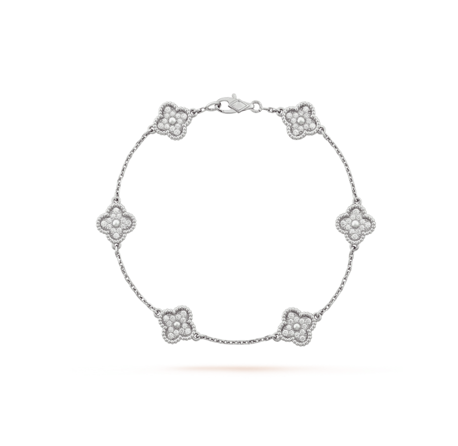 ¡®Star¡¯CLOVER 6 MOTIF SILVER DIAMOND BRACELET