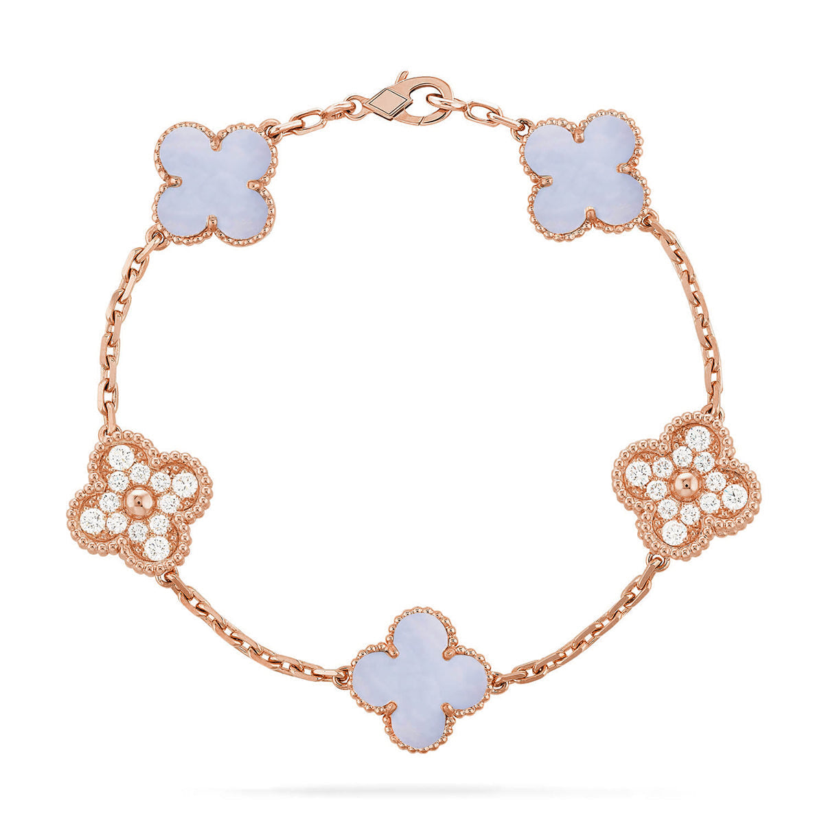 [Star]New  CLOVER 5 MOTIF PURPLE CHALCEDONY BRACELET COLLECTION