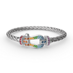 ¡®Star¡¯FORC LARGE HORSESHOE  COLORED DIAMOND BRACELET SILVER
