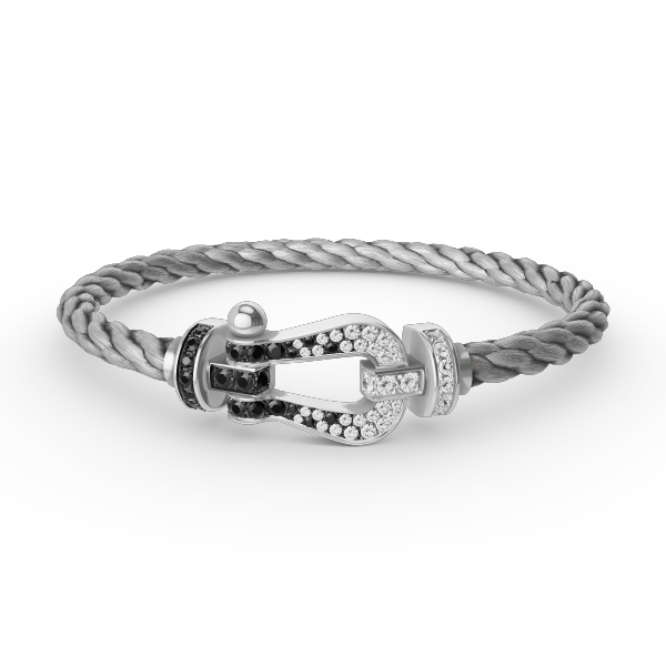 ¡®Star¡¯FORCE LARGE HORSESHOE BLACK WHITE DIAMOND BRACELET SILVER