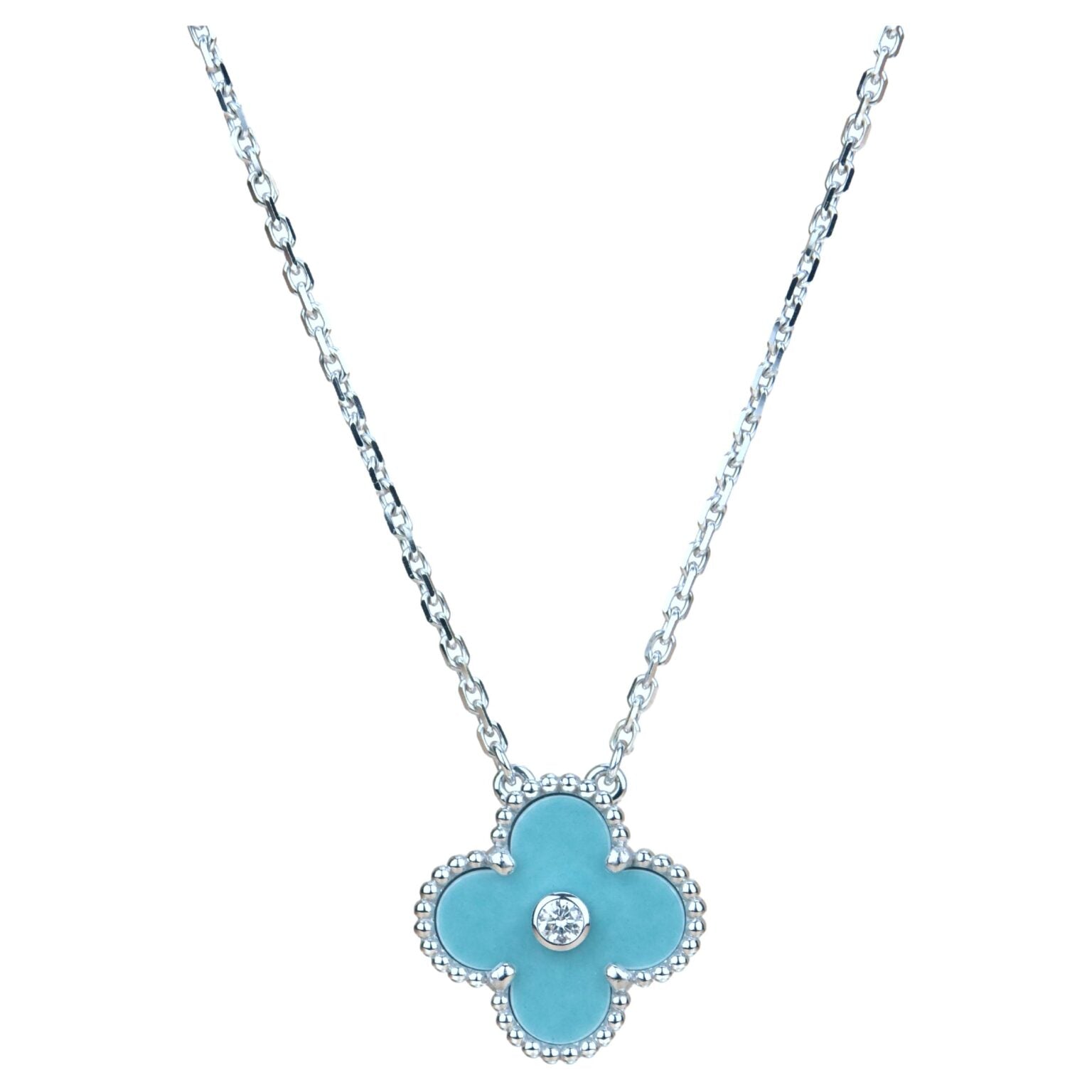 ¡®Star¡¯CLOVER 15MM DIAMOND SVRES PORCELAIN  NECKLACE SILVER