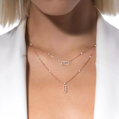 [moco jewelrys ]2 Rows Rose Gold Diamond Pave_ Necklace Move Uno