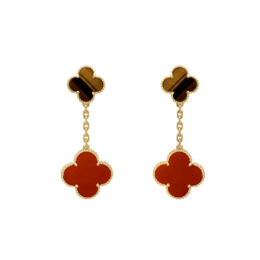 ¡®Star¡¯CLOVER  2 MOTIF  TIGER EYE CARNELIAN EARRINGS