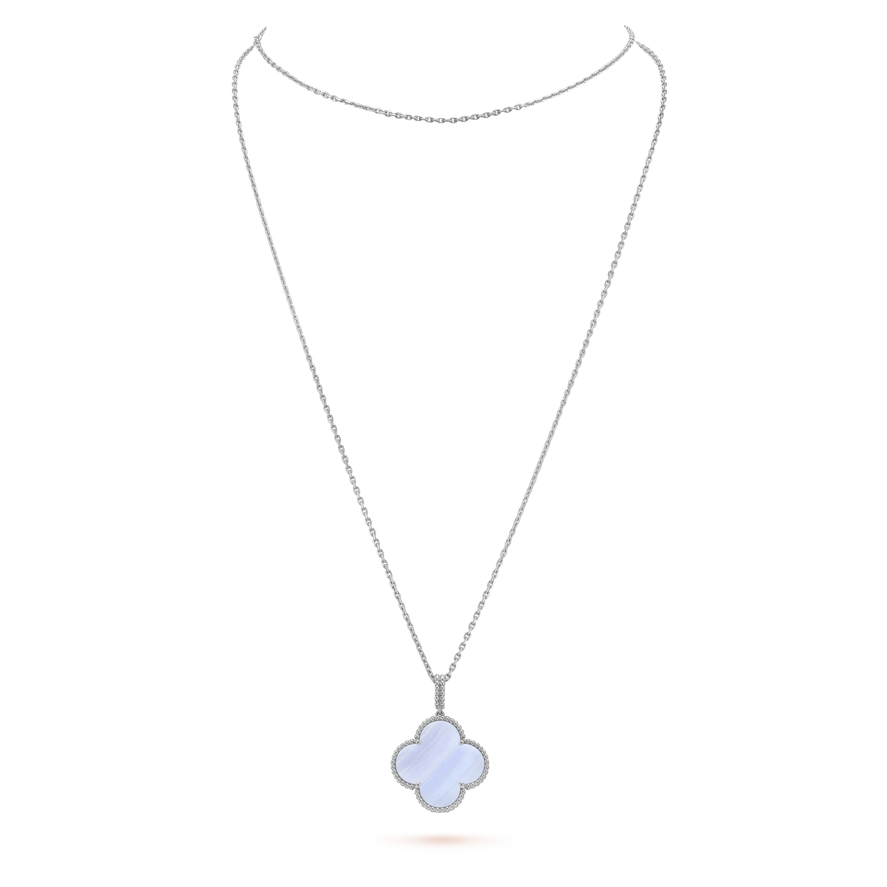 ¡®Star¡¯CLOVER SILVER CHALCEDONY BIG CLOVER NECKLACE