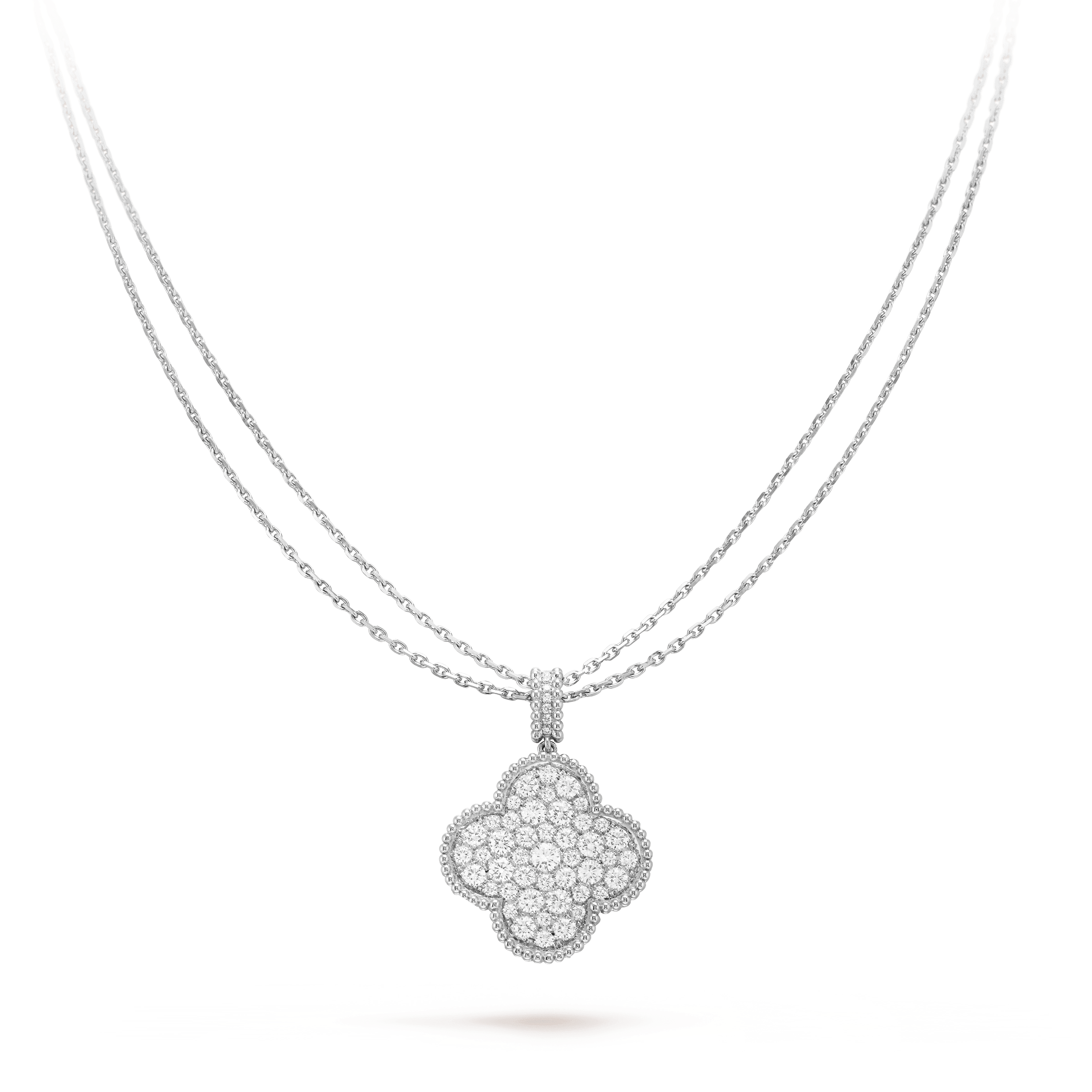 ¡®Star¡¯CLOVER 25MM SILVER FULL DIAMOND BIG CLOVER NECKLACE