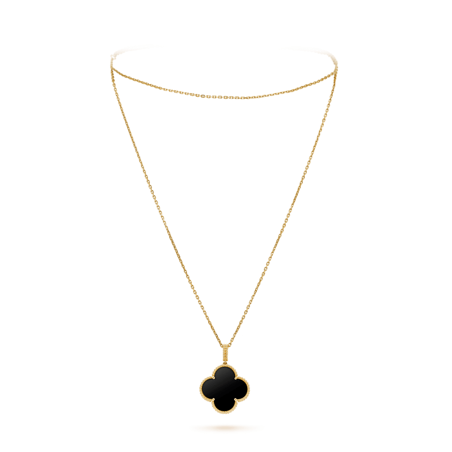 ¡®Star¡¯CLOVER 25MM GOLD ONYX BIG CLOVER NECKLACE