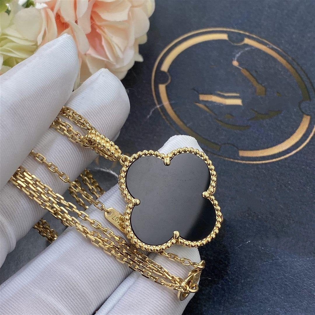 ¡®Star¡¯CLOVER 25MM GOLD ONYX BIG CLOVER NECKLACE
