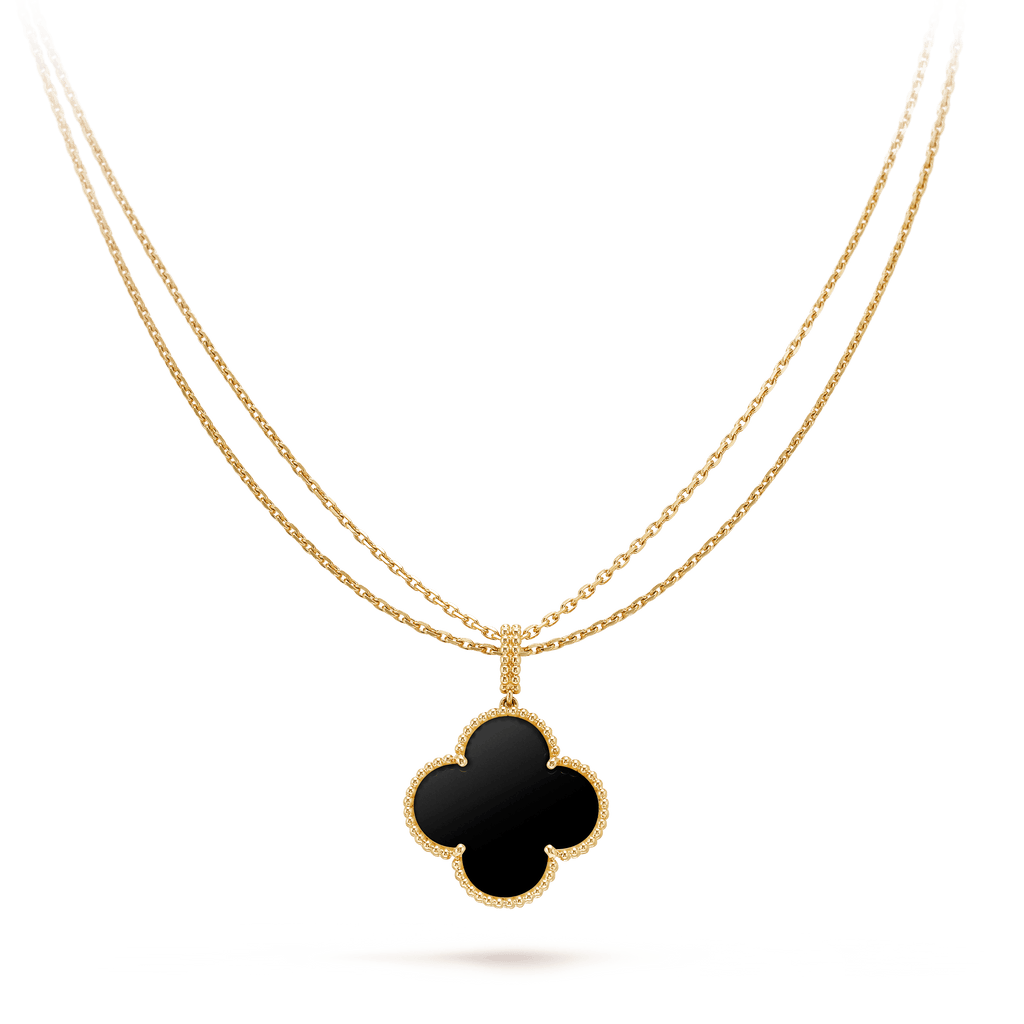 ¡®Star¡¯CLOVER 25MM GOLD ONYX BIG CLOVER NECKLACE