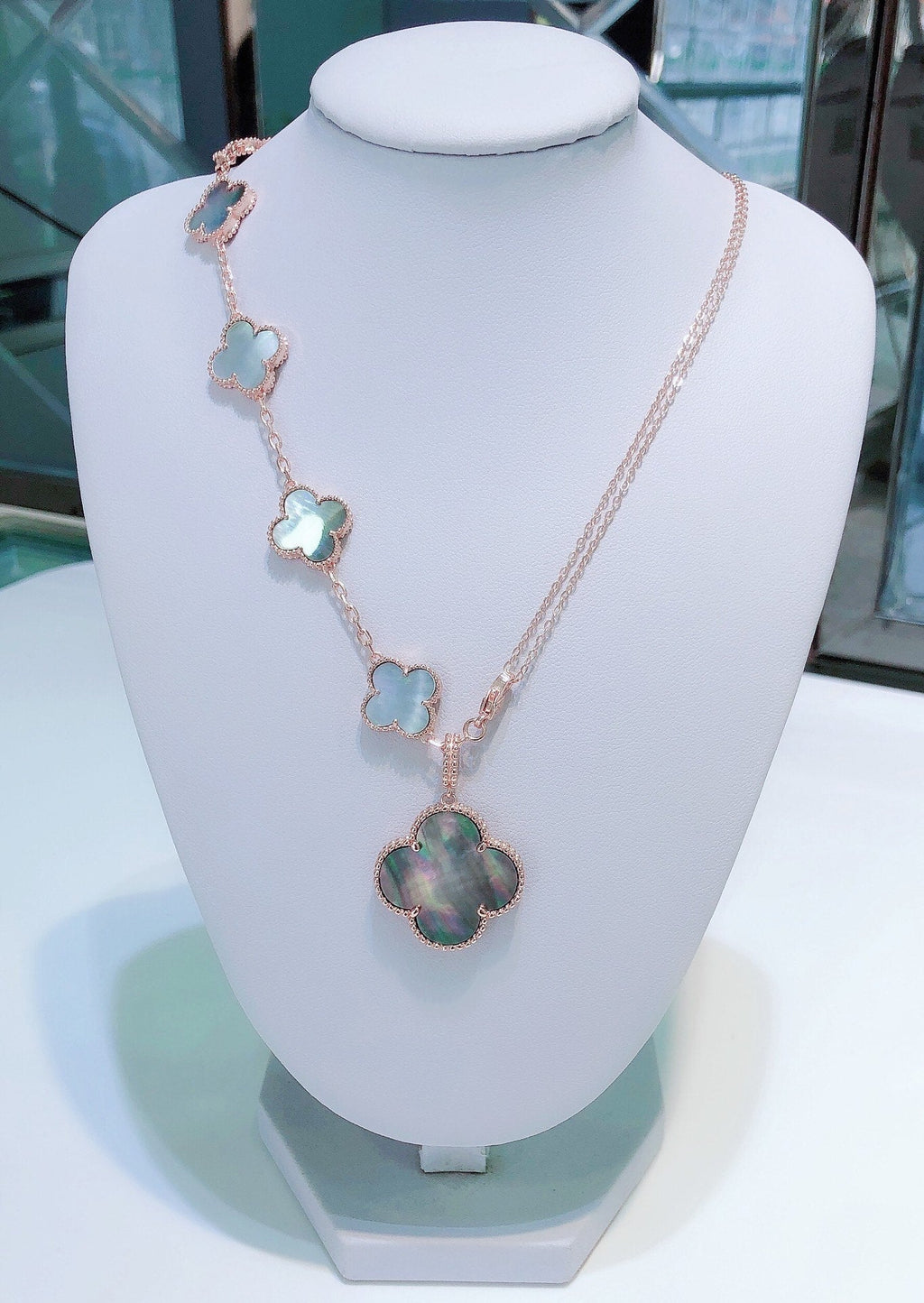 ¡®Star¡¯COMBINED BRACELET 5 MOTIFS AND NECKLACE DARK MOP ROSE GOLD