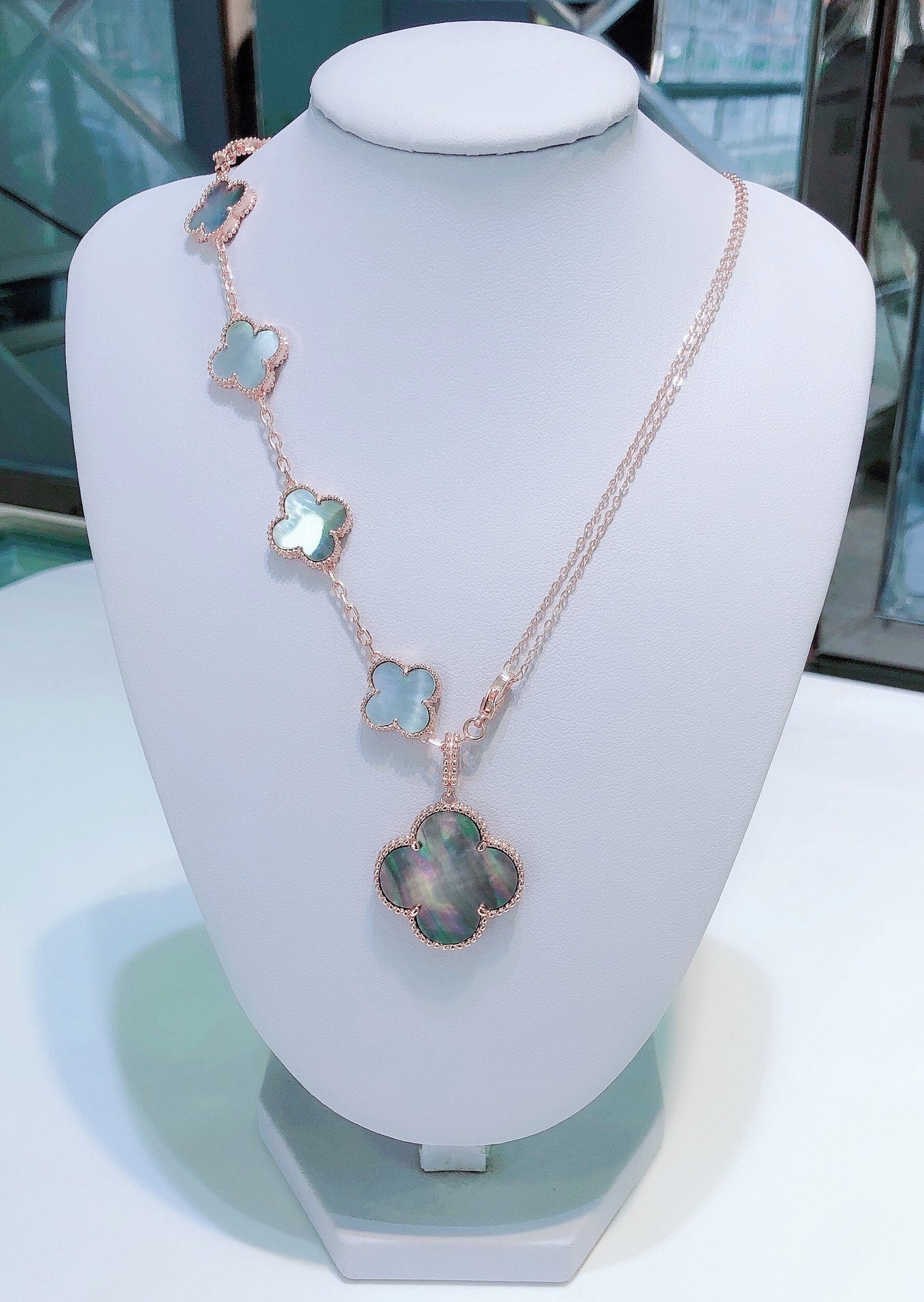 ¡®Star¡¯COMBINED BRACELET 5 MOTIFS AND NECKLACE DARK MOP ROSE GOLD