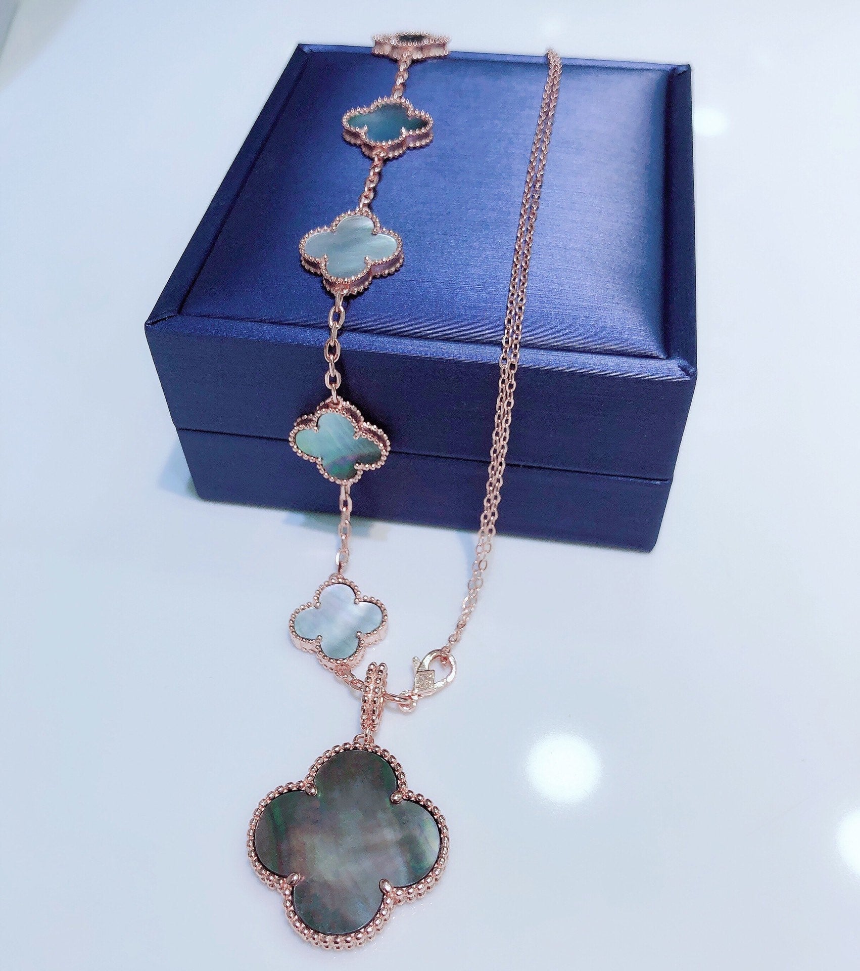 ¡®Star¡¯COMBINED BRACELET 5 MOTIFS AND NECKLACE DARK MOP ROSE GOLD