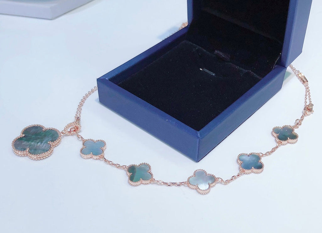 ¡®Star¡¯COMBINED BRACELET 5 MOTIFS AND NECKLACE DARK MOP ROSE GOLD