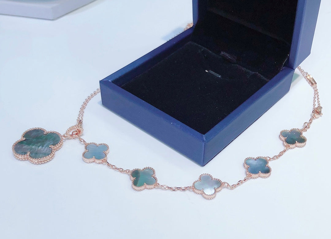 ¡®Star¡¯COMBINED BRACELET 5 MOTIFS AND NECKLACE DARK MOP ROSE GOLD