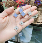 ¡®Star¡¯CLOVER 10 MOTIFS CHALCEDONY DIAMONDS SILVER NECKLACE