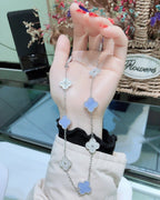 ¡®Star¡¯CLOVER 10 MOTIFS CHALCEDONY DIAMONDS SILVER NECKLACE