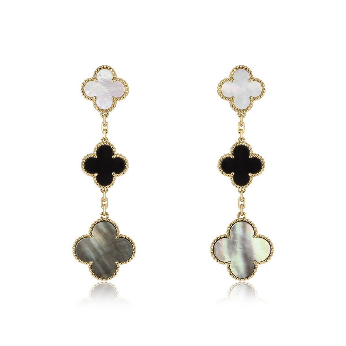 ¡®Star¡¯CLOVER EARRINGS GOLD ONYX MOP 3 MOTIF